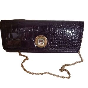 Jessica McClintock Plum pho alligator handbag with gold chain strap, jewel close